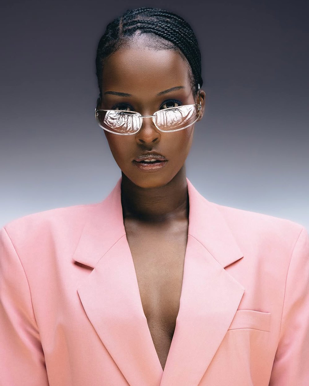 Beauty portrait in a pink blazer shot at Tundra Studio, Abu Dhabi
